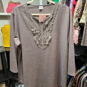 Dusty Rose Gray Top with Lace Detail
